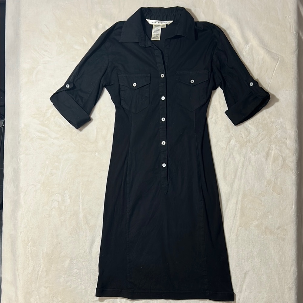 Max Studio Black Dress with Collar and 3/4 Cuffed Sleeves